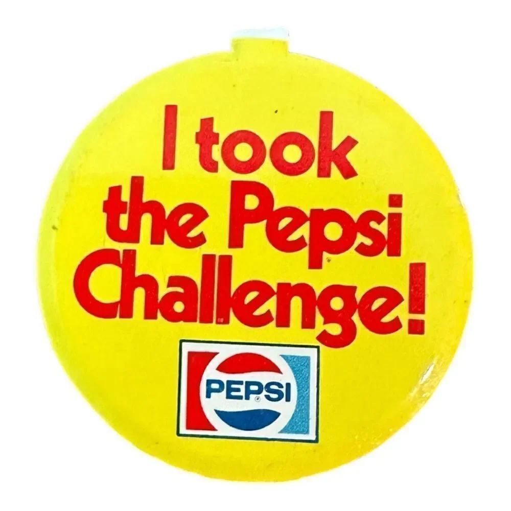 Vintage 1.5" Pepsi Cola Pin Folding Button "I took the Pepsi Challenge" 1970s